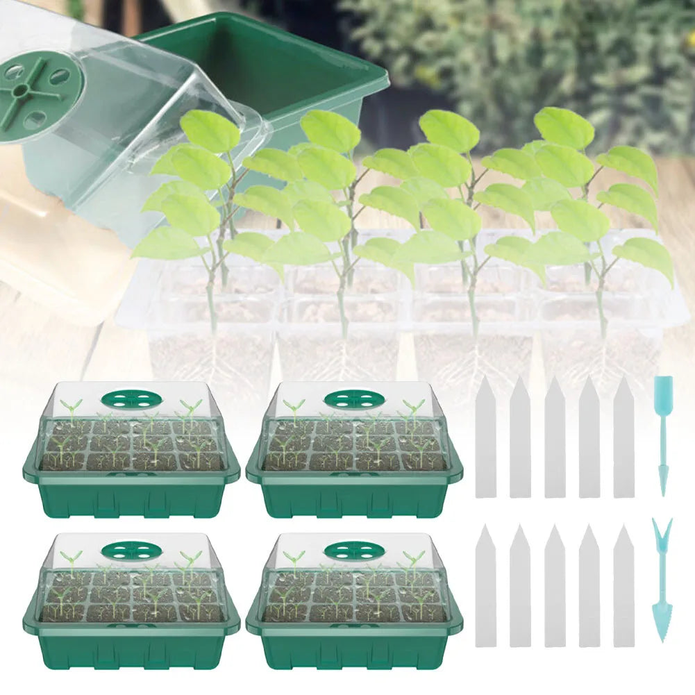 4Pcs Mini Greenhouse 12 Compartments Indoor Greenhouse Propagation Greenhouse Nursery Box With Air Vent